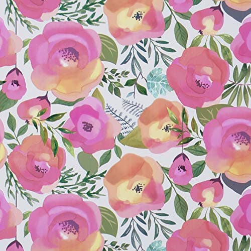 Wenmer Pink Floral Peel and Stick Peach Pink Flower Decorative Watercolor Removable Wallpaper for Dresser Cabinet Shelf Liner Bedroom Bathroom Accent Walls