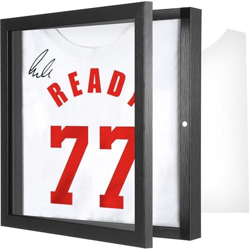 1 Pack T Shirt Display Frame, 13" x 13" Black Imitation Wood T Shirt Frame with 98% UV Protection Acrylic, 1" Depth of Usable Space Shadow Box, Display Case for Shirts, Jerseys, Memorabilia