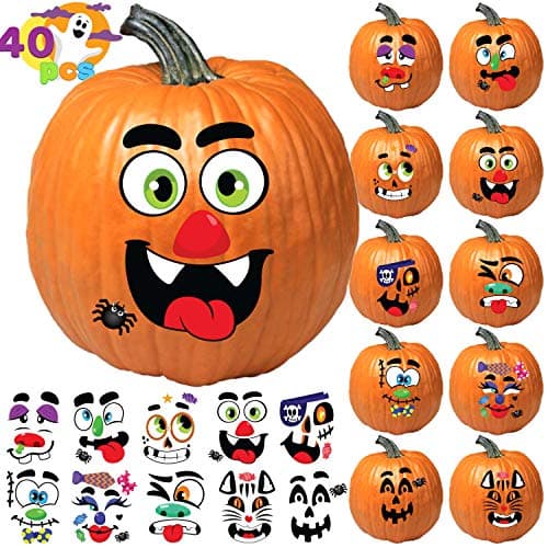 JOYIN Halloween Make 40 Faces Pumpkin Decorating Stickers with 18 Sticker Sheets in 12 Different Designs and Sizes Party Supplies Trick or Treat Party Favors