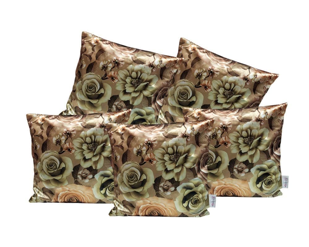 Belive-Me Polyester Printed Floral Rose Flower Cushion Cover Set of 5 Pieces for Sofa Set (16x16 inch / 40x40 cm, Multicolour)