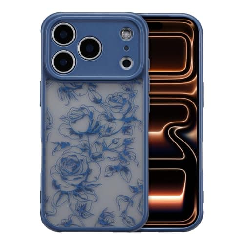 XIZYO for iPhone 17 Pro Max Case, Floral Flower Cute Aesthetic Case for Women Girls Rose Pattern Slim TPU Bumper Shockproof Protective Cover for iPhone 17 Pro Max 6.9 Inch, Branch Rose/Deep Blue