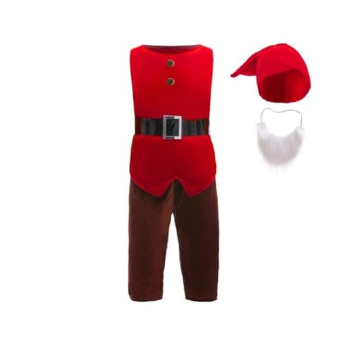 Dressy Daisy Dwarf Fancy Dress Up Costume Outfit with Hat & Beard for Toddler Boys Size 4T - 5T, Red