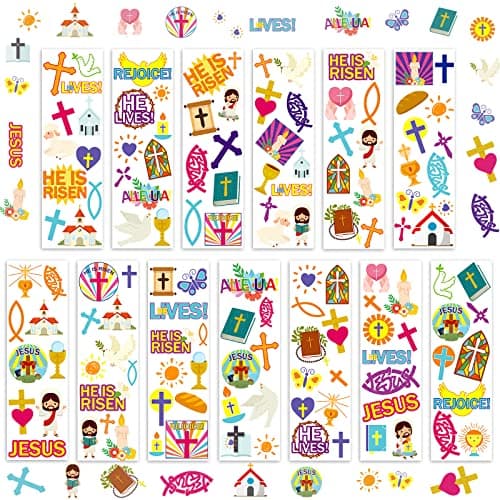 Jetec 1600 Pcs Easter Sticker Bulk Religious He Lives Christian Stickers Sheet Assorted Jesus Stickers Bible Butterfly Cross Decals for Easter Church Rewards Party FavorRustic