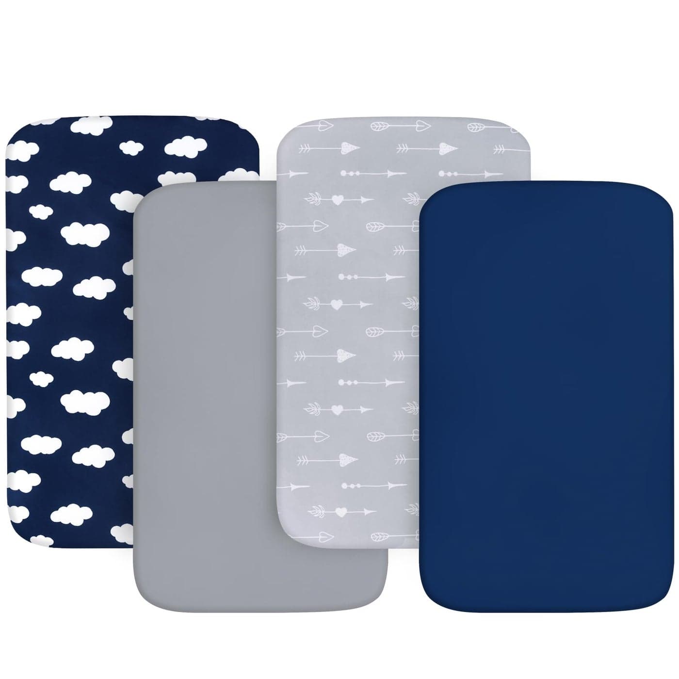 4Pack Fitted Pack and Play Sheets for Boys and Girls Breathable Soft Microfiber Baby Sheets in Grey and Navy