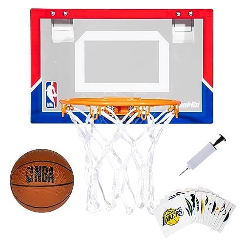 Franklin Sports NBA Over the Door Mini Basketball Hoop Kids Custom NBA Team Indoor Mini Hoop with All 30 Team Stickers Fan Shop Basket for Bedroom Office