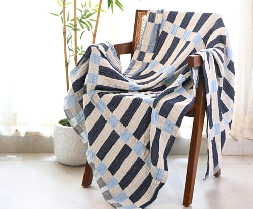Folkulture Throw Blanket for Couch 50 x 60 Cotton Lightweight Breathable Summer Blanket for Chair Couch Bed Blue Comfort Throw Blankets for Living Room Summer Must Haves Graduation Gifts