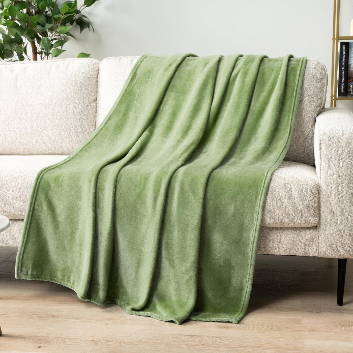 PAVILIA Sage Green Fleece Throw Blanket for Couch Light Olive Soft Fuzzy Flannel Throw for Sofa Luxury Plush Microfiber Bed Blanket Cozy Home Decorative Velvet Gift Blanket 50x60