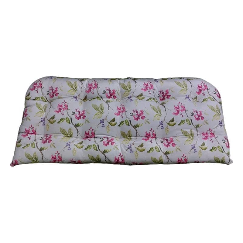 IRA Furniture Cotton Decorative Fabric Pink Flower Printed 2 Seater Bench Cushion PadsChair CushionBack SupportSeat Cushion with Ties and Handmade Quilting 100 x 60 cm