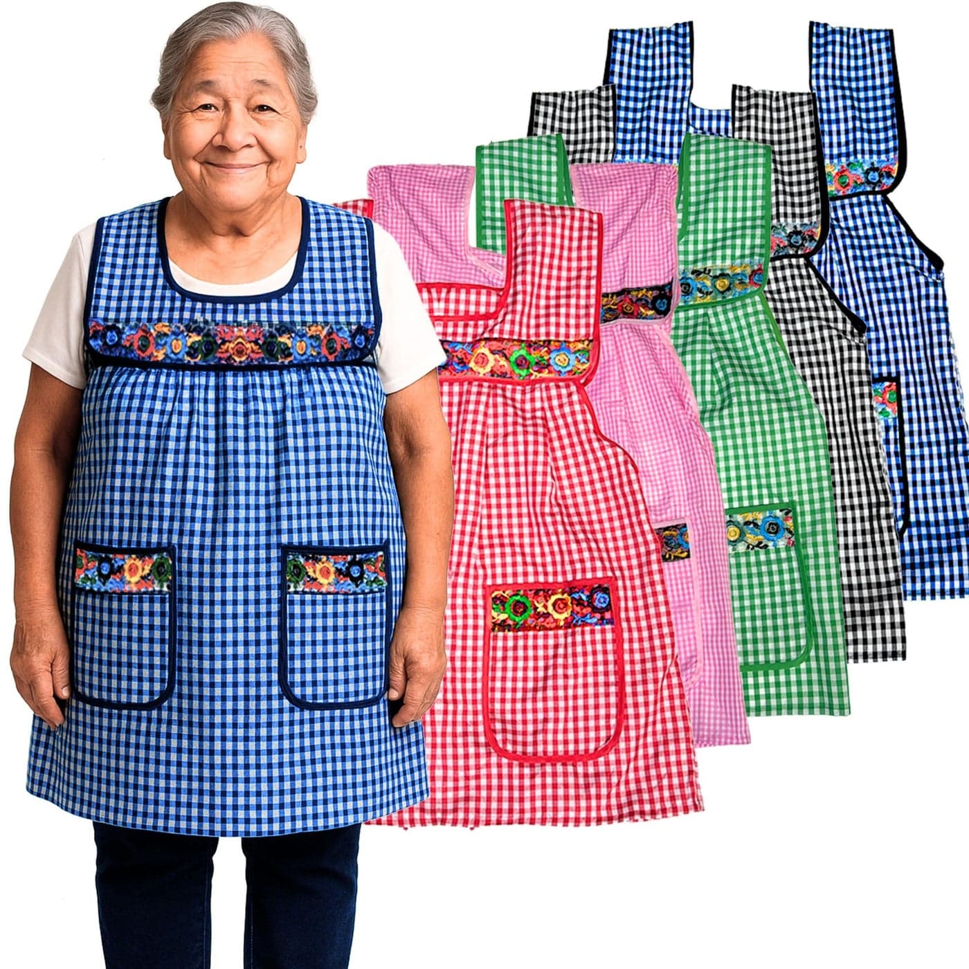 Cuitxi Traditional Mexican apron for women with pockets beautiful flower embroidery Mandiles para mujer de cocina mexicanos Mexican style aprons for women