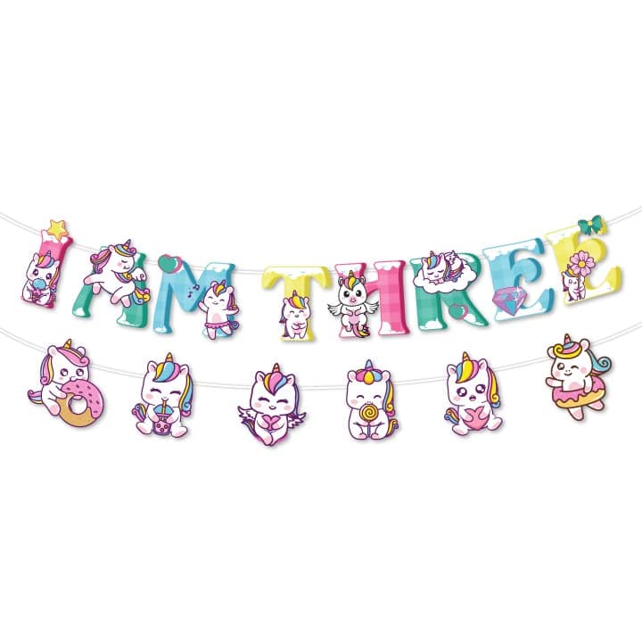 Festiko® 1 Pc I Am Three Birthday Unicorn Theme Banner, Unicorn Theme I Am Three Birthday Supplies, I Am Three Birthday Decoration, Unicorn Party Decorations, Unicorn Theme Supplies
