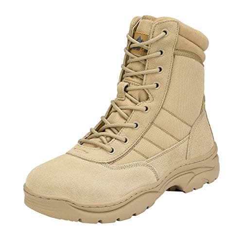 NORTIV 8 Mens Military Tactical Work Boots Side Zipper Hiking Leather Outdoor 8 Inches Motorcycle Combat Boots s Size 8.5 M US Trooper, Sand-8 Inches