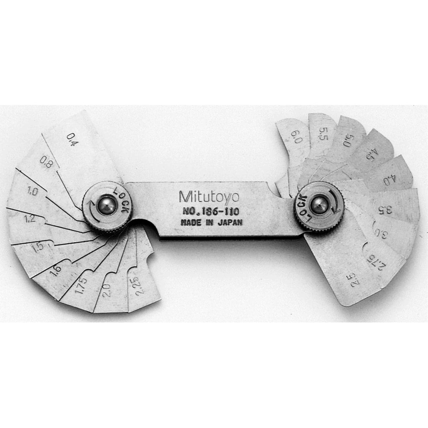 Mitutoyo 186110 Radius Gage Set 18 Pairs of Leaves 04mm 08mm 1mm 12mm 15mm 16mm 175mm to 3mm by 025mm 35mm to 6mm by 05mm