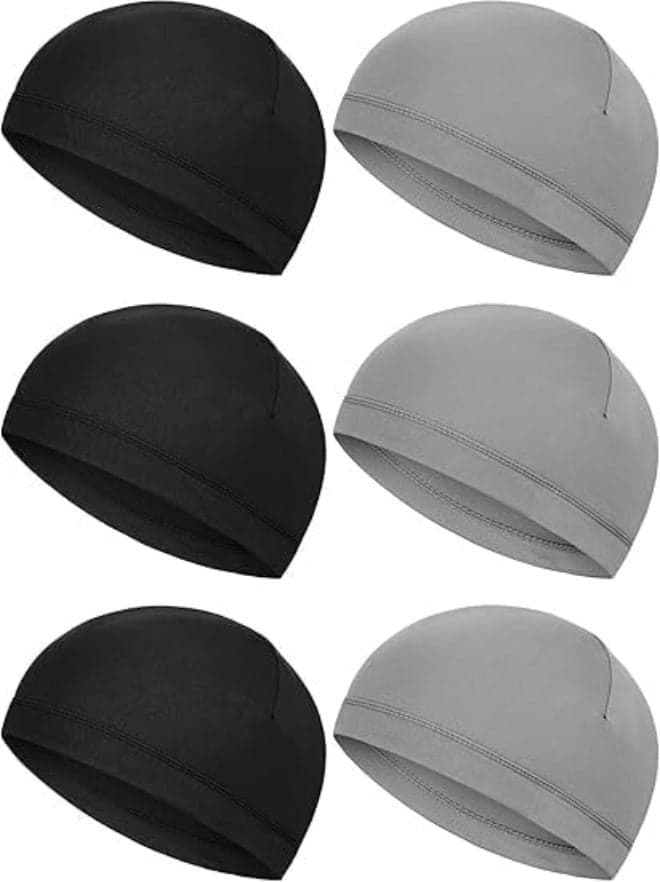 6 Pack Helmet Liners, Outdoor Sports Hats, Helmet Liners, Sweat Wicking Hats, Running Hats, Cycling Beanies, Bicycle and Motorcycle Liner Caps, Washable, Classic Colors, Unisex, Black, Gray