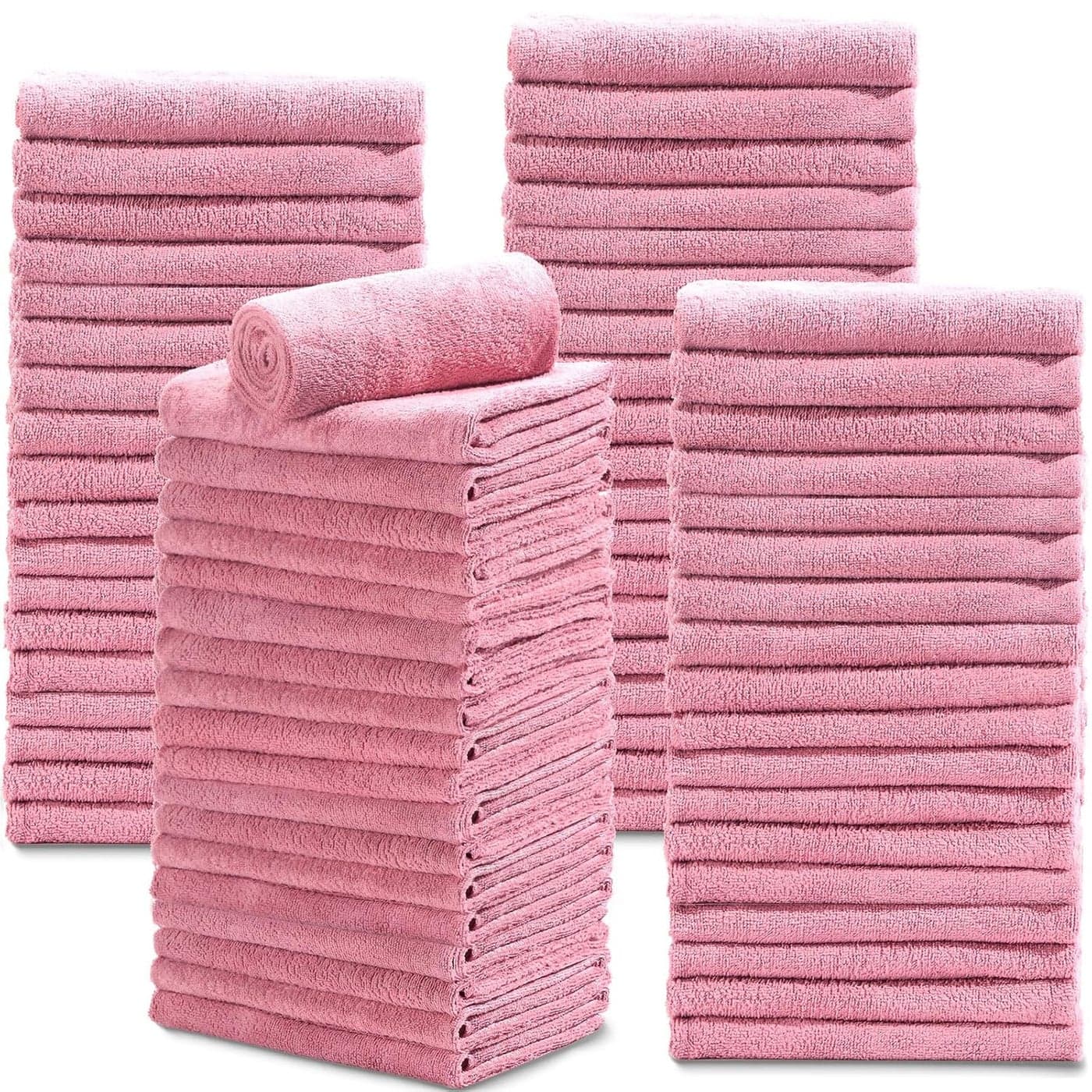 Newwiee 72 Pack Microfiber Bleach Proof Towels Bulk for Salon 18 x 30 Inch Dry Lint Free Hair Drying Hand Towels for Hair Gym Bath Spa Shaving BarberPink