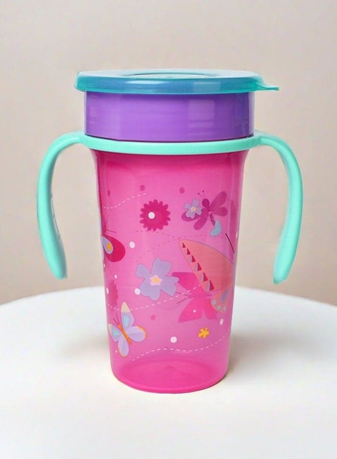 Baby 360° Trainer Cup with Lid, Spill Proof and Leak Proof Cup with Handle for Infant, Water Bottle, Baby Drinking Cup for Boys and Girls, 300ml