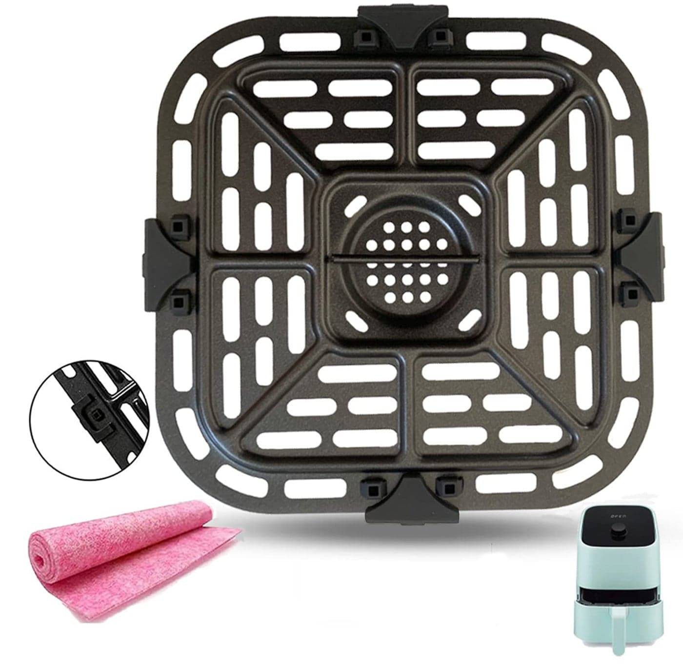Square Air Fryer Grill Pan for Instants Vortex 2QT Mini Air Fryer Oven 688IN Upgraded Air Fryer Grill Plate Rack Grid with Rubber Bumpers for Instants 2QT Air Fryer Nonstick Dishwasher Safe