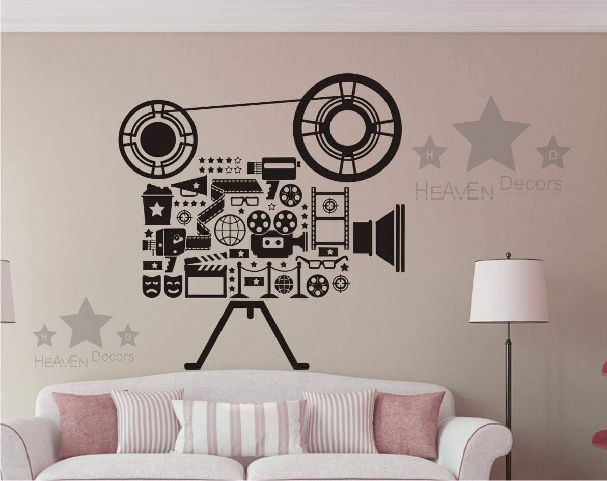 Heaven Decors Photography and Video Shooting Camera PVC Vinyl Wall Sticker (Black , Ideal Size on Wall 59 cm x 61 cm)-Self-Adhesive