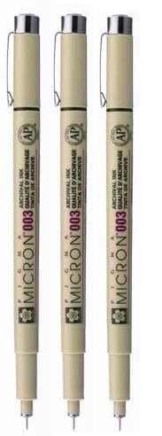 SAKURA PIGMA MICRON BLACK OPEN STOCK, PACK OF 3 PENS (003)