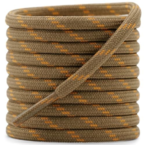 DELELE Round Work Boot Laces: 55 inch Light Brown Golden Heavy Duty Hiking Shoe Laces for Boots 2 Pair