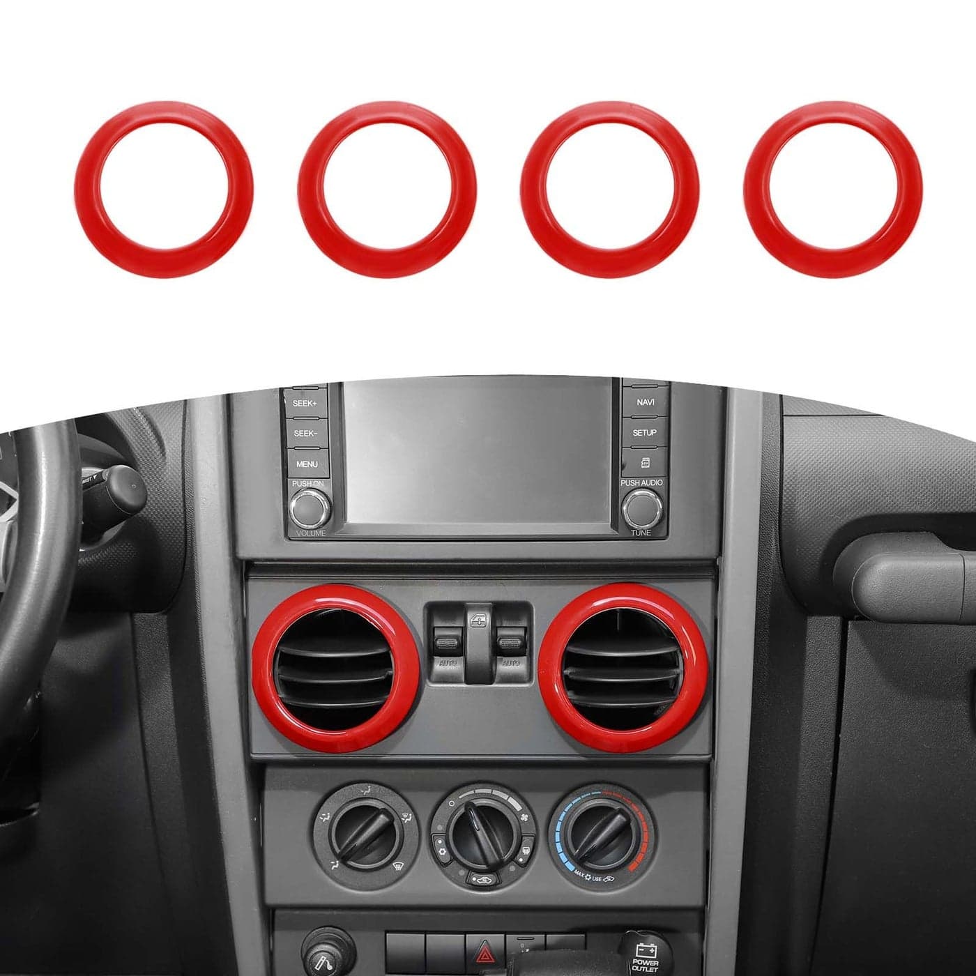RTTCZ for Wrangler JK Air AC Vents Cover Trim Rings Red for Jeep Wrangler JK JKU 2007 2008 2009 2010 Red Interior Accessories 4pcs