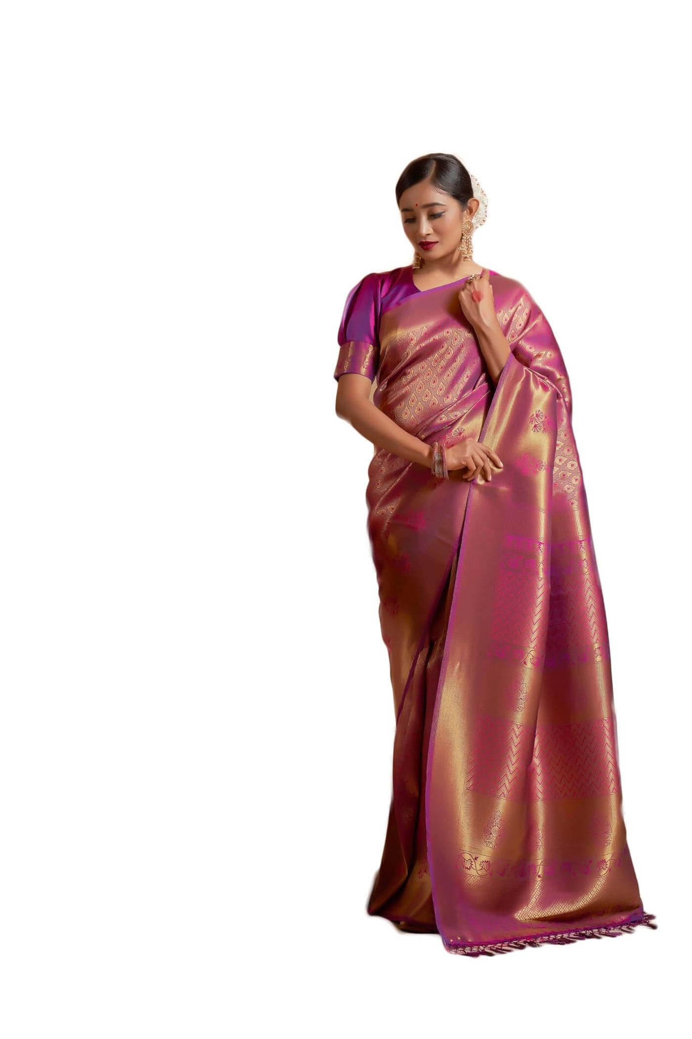 Vardha Women's Kanchipuram Raw Silk Saree with Blouse Piece, Zari Woven, Kanjivaram - Wine Sari Kyra Silk, 356