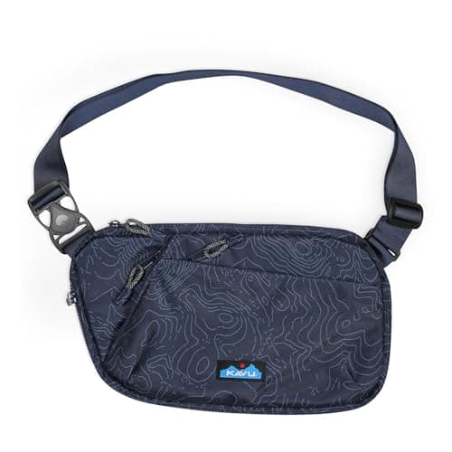 KAVU Roam Sling Bag, Crossbody Bag for Women & Men | Lightweight Travel & Everyday Carry | Padded Design & Water Resistant, Navy Topo