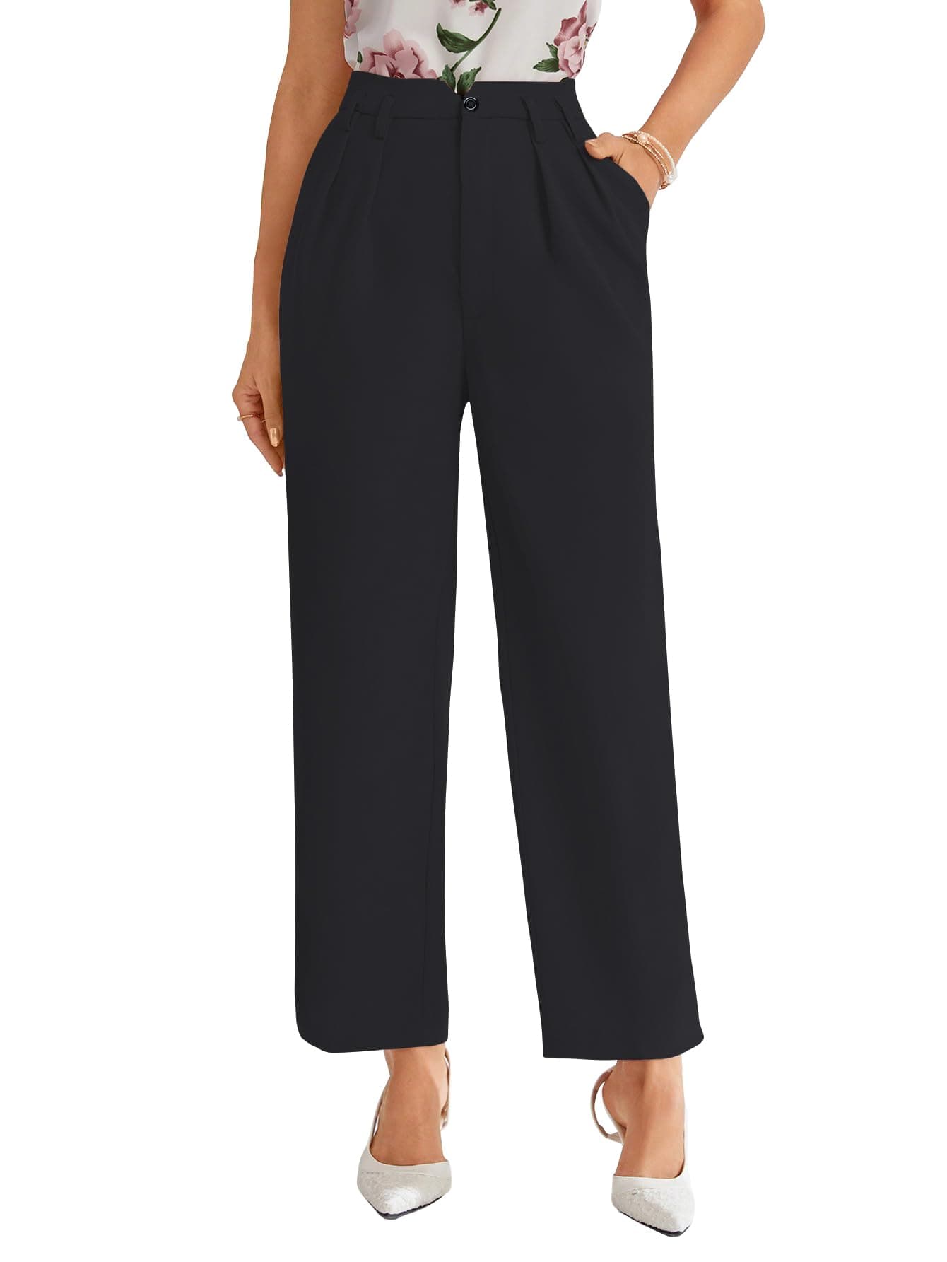 Shasmi Women's Trousers | Convenient Slant Pockets Provide Functional Storage | Elegant Design Stylish & Comfortable | All-Day Comfort | Versatile Everyday Wear (235 Black-L)