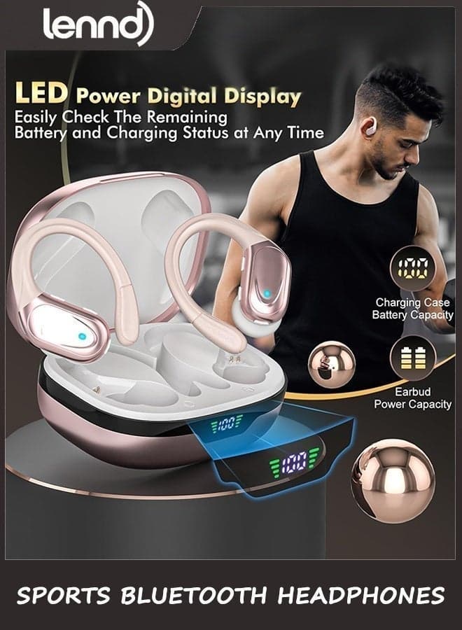 Open Ear Earbuds Wireless Earbuds, Sports Bluetooth Headphones, 80Hrs Playtime Ear Buds with LED Power Display, Noise Canceling Headset, IPX7 Waterproof Earphones for Workout/Running
