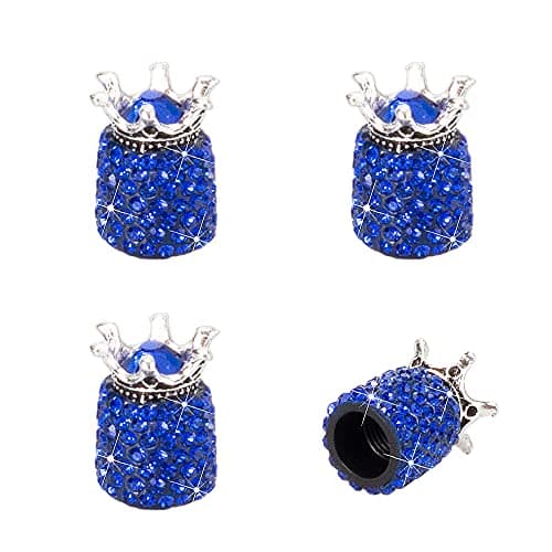 ROSON Valve Stem Caps 4 Pack Handmade Crown Bling Crystal Rhinestone Car Wheel Tire Valve Attractive Dustproof Car Accessories Universal Stem Air Caps Covers for Most Vehicles Dark Blue