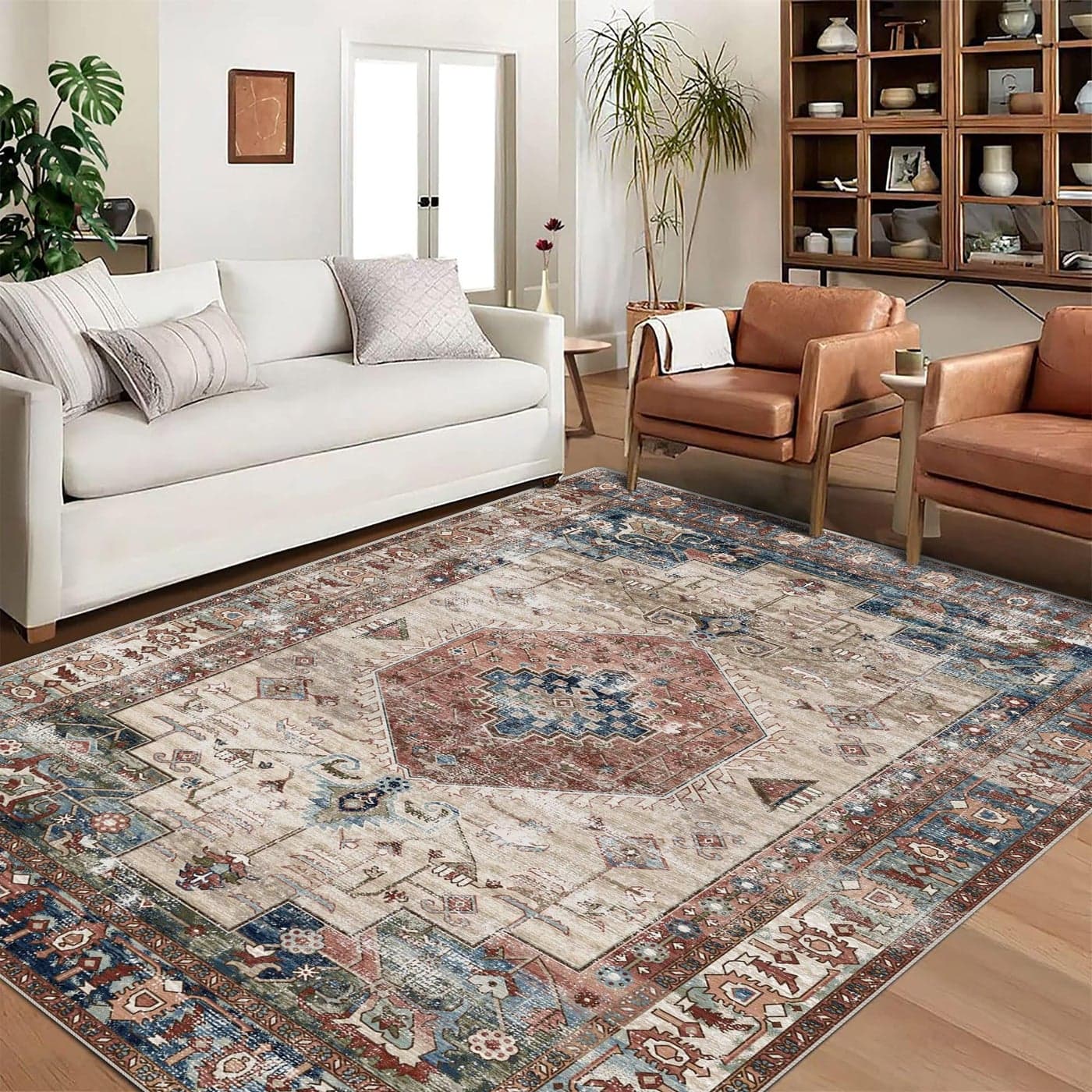 vivorug 5x7 Area Rugs UltraThin Washable Rug with NonSlip Backing Ideal for Living Room Bedroom Kitchen Floor Carpet Vintage Style Easy Clean Durable Low Pile Rug Brown