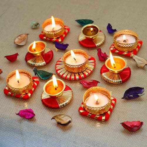 Jaipur Ace Classic Tea Light Holders for Diwali Décor Set of 9 | Decorative Candle Holders for Home, Weddings & Festivals | Timeless Beauty with Traditional Design