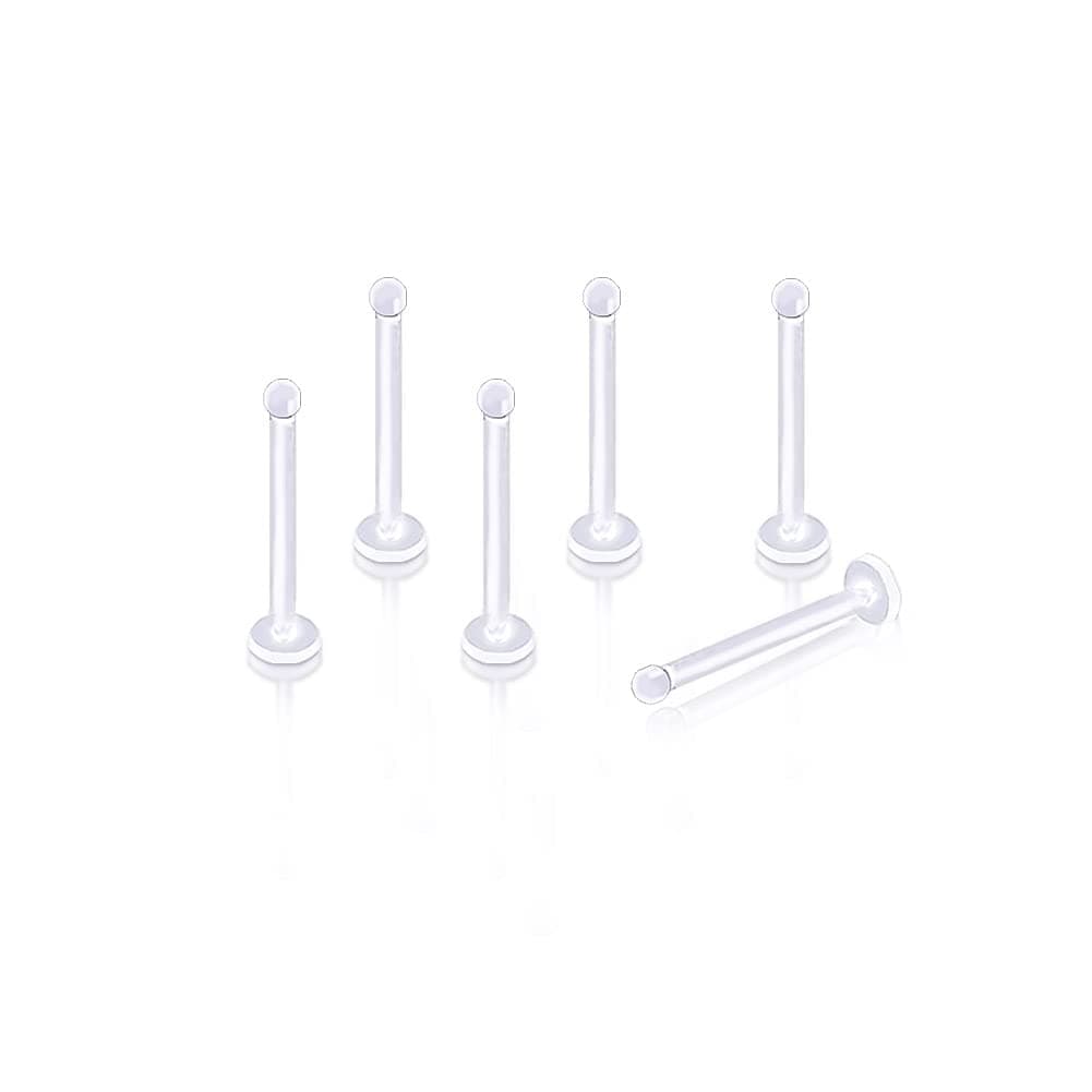 Lxnoap 20G Clear Bioflex Flat Top Nose Ring Stud Retainer Body Piercing Jewelry Allergy Free, Metal Free (Bone, 5 pcs)