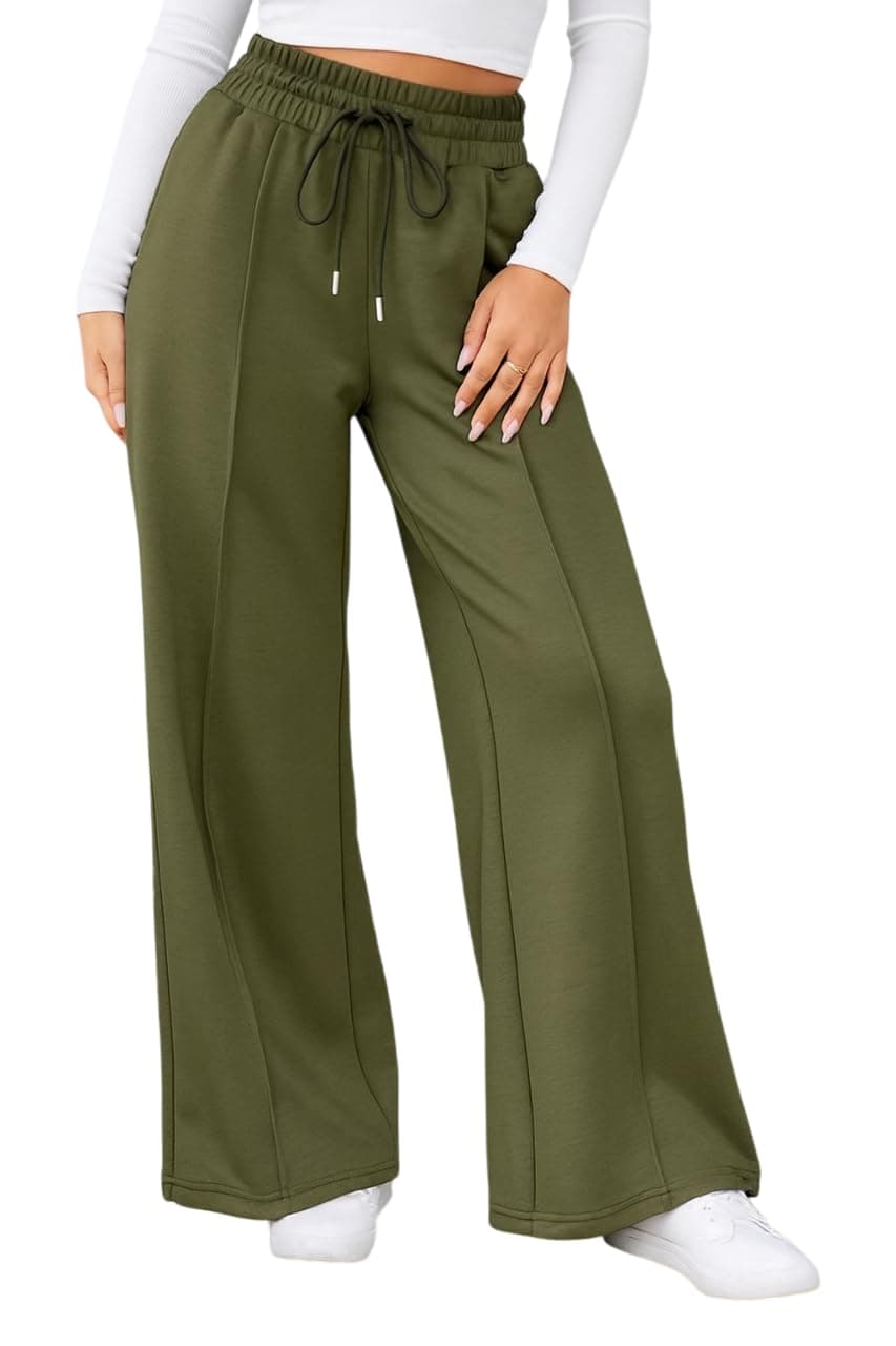 Q - RIOUS Women's Wide Leg Drawstring Relaxed Fit Trouser (Olive_32)