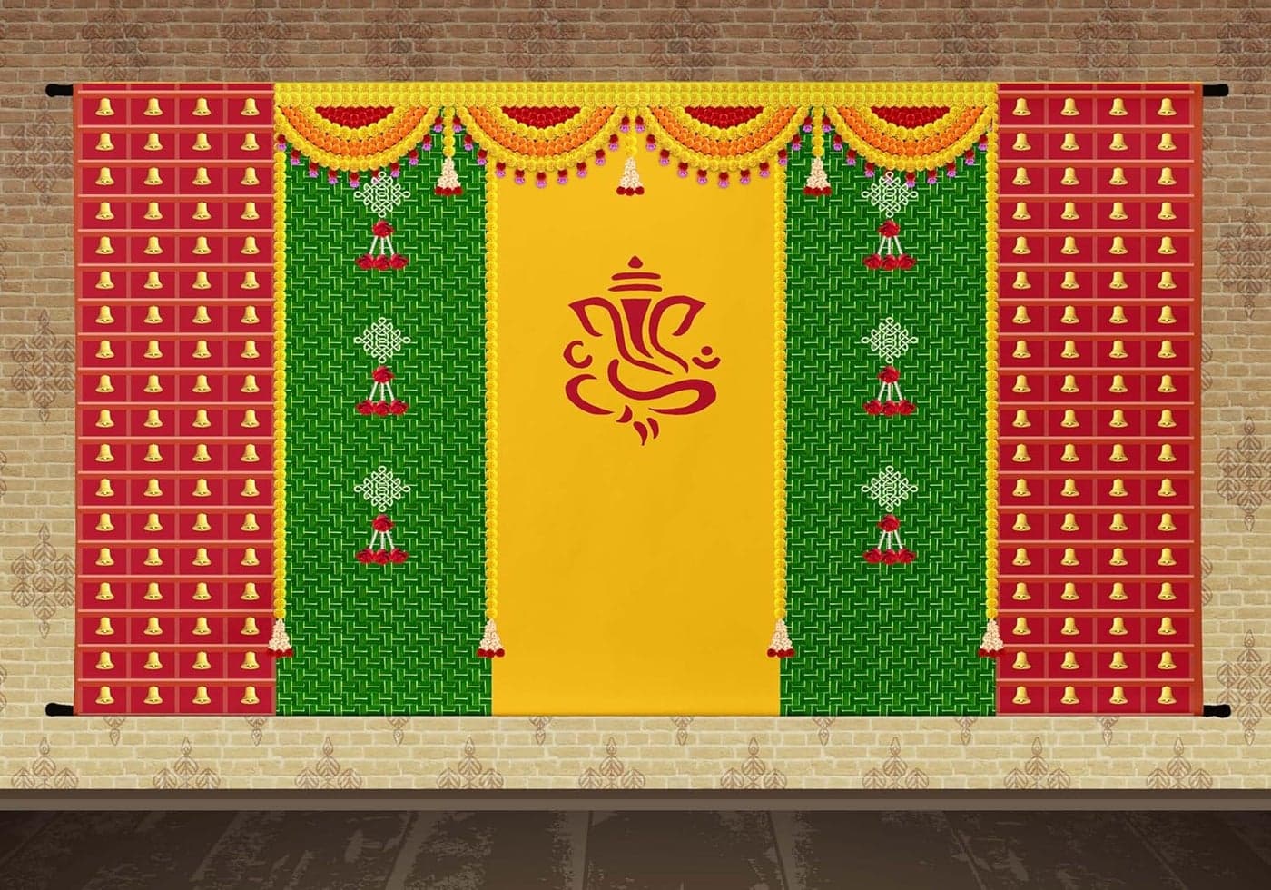 Sukalpa Pooja Decoration Curtain Backdrop Decoration Size 8x5 Green ClourPack of 1Background Decoration Cloth SC527