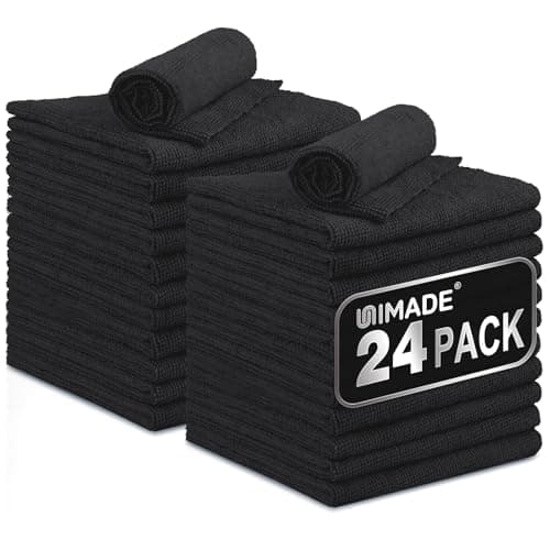 UNIMADE Microfiber Cleaning Cloth, 24 Pack Reusable Microfiber Towels for Cars Lint Free Cleaning Shop Towel Rags for Home Kitchen Automotive Bar Mechanic Restaurant Garage, 11"x 12", Black