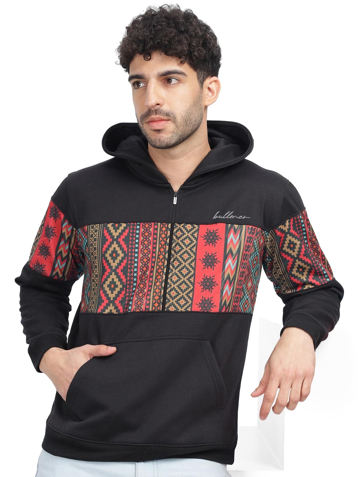 BULLMER Trendy Colourblock Fleece Hooded Neck Regular Hoodie Sweatshirt for Men/Black/XX-Large