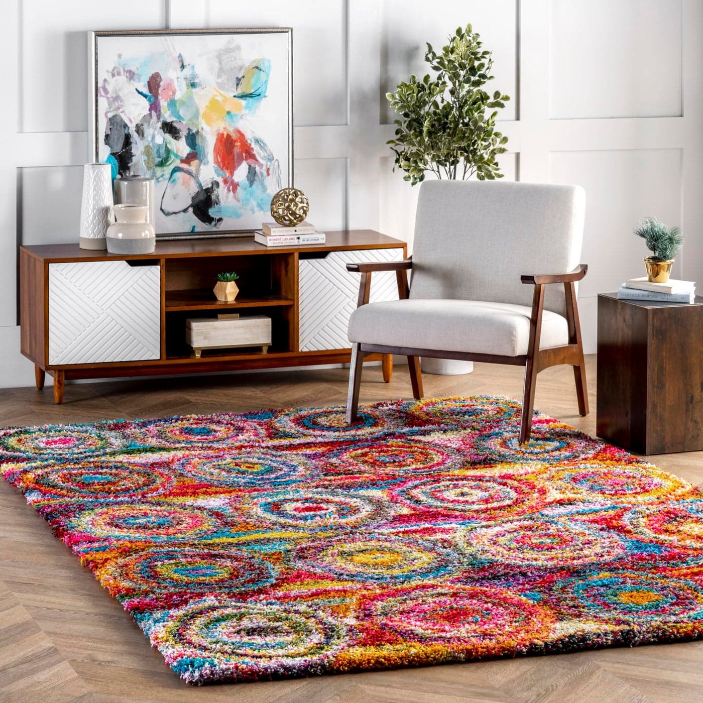 nuLOOM Kindra Bohemian Circles Shag Area Rug 67 x 9 Multi
