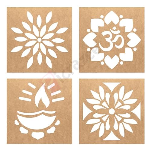 MustHaves Wooden Rangoli Stencils Set for Diwali Decoration | Home Decoration (4 pcs, 4x4 inches) (WSC-24S)