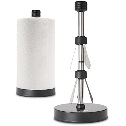Stainless Steel Black Paper Towel Holder Designed for Easy OneHanded Operation This Sturdy Weighted Paper Towel Dispenser Countertop Model Has Suction Cups and Holds All Paper Towel Rolls