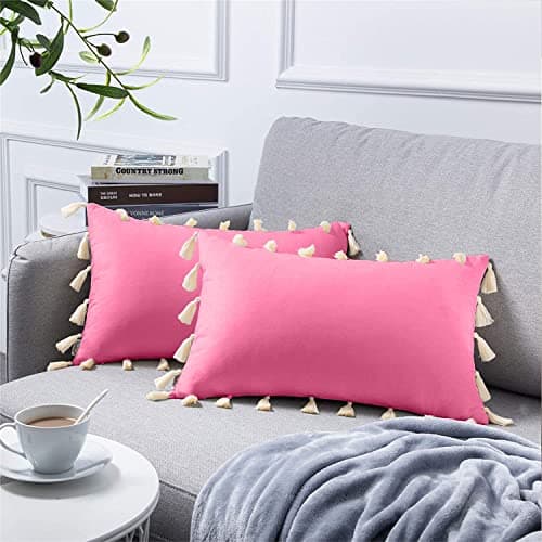 CottonFry Boho Decorative Throw Pillow/Cushion Covers with Tassels for Couch Bed Sofa Soft Velvet Cushion Covers