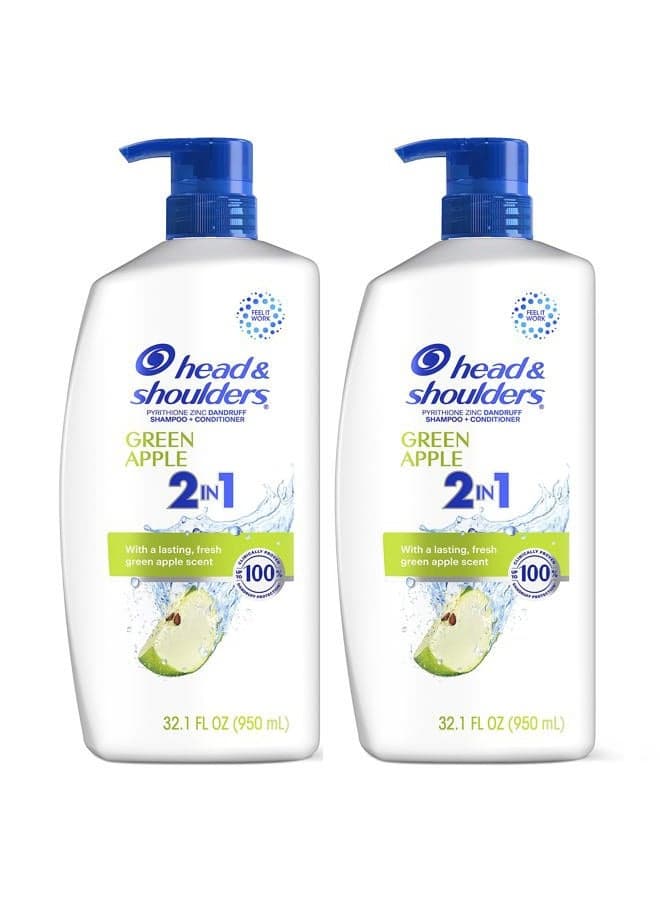 2 in 1 Dandruff Shampoo and Conditioner Set, Scalp Care and Anti Dandruff Treatment, Green Apple Fresh Scent, Daily Moisturizing Treatment, Paraben Free, 32.1 Fl Oz Each, 2 Pack