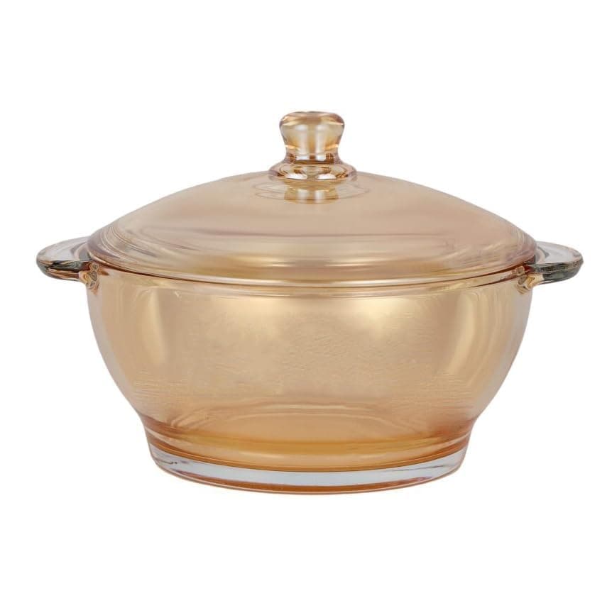 Wringo 1000 ML Amber Deep Round Glass Casserole Oven and Microwave Safe Serving Bowl with See Through Top Lid -Mixing Bowl for Snacks, Cereals, Rice, Sambar, Salad (Brwon - 1000ML, Set of 1)