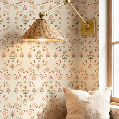LUKUUI Boho Floral Peel and Stick Wallpaper Retro Daisy Flower Contact Paper for Cabinets Self Adheisve Vintage Wallpaper for Bedroom Gilrs Room Cabinets Drawers 17.3" × 78.7"