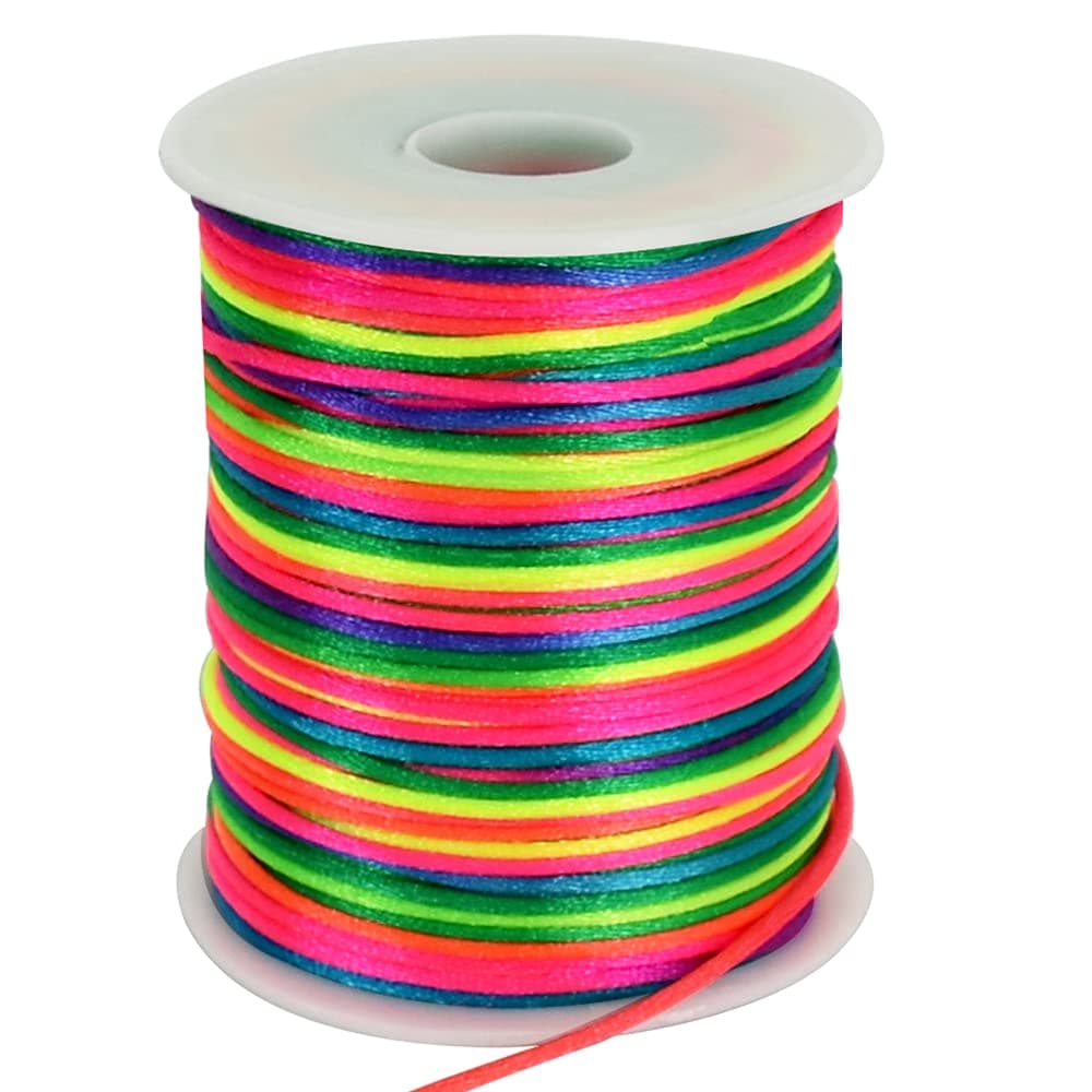 TONIFUL 2mm x 110 Yards Rainbow Mixed Color Nylon Cord Satin String for Bracelet Jewelry Making Rattail Macrame Trim Cord Necklace Bulk Beading Thread Kumihimo Chinese Knot Craft
