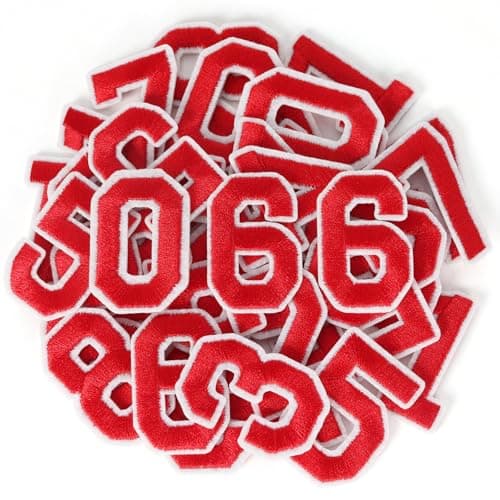 40 Pcs Iron on Numbers Patches Red Embroidery Number Patches with Ironed Adhesive 4 Sets Numbers 09 Applique for Clothes Backpack Fabric Jeans Hats Jersey Dress Shoes Bags