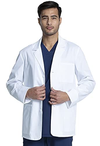 Cherokee Mens Lab Coat 30" Men's Consultation White Coat Durable, Mechanical Stretch - CK401, XL, White