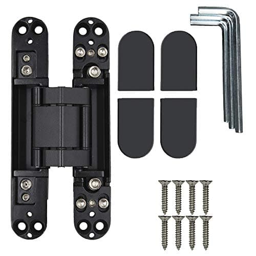 HLMOptimo 6inch Hidden Door Hinges Invisible Hinges Concealed Hinges Zinc Alloy 180 Degree Swing Hinge 3 Way Adjustable Butt Hinge 6 x 2.5 x 1 inch (Black Pack of 1)