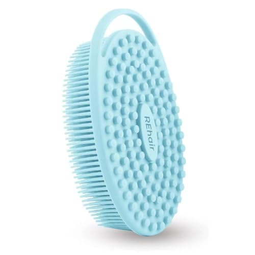 REhair - 2-in-1 Exfoliating Silicone Body Scrubber, Easy to Clean, Lathers Well, Long Lasting, And More Hygienic Than Traditional Loofah (Blue) (Hard & Soft Body Scrubber)