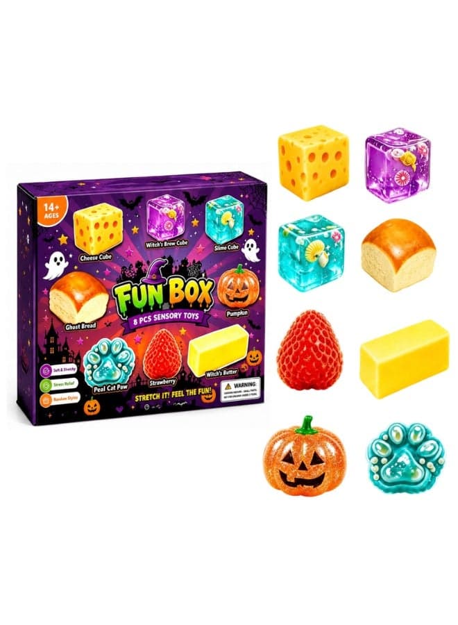 Squishy Fun Box 8 Piece Halloween Mystery Box Fun Set Pack,Blind Malt Sugar Moldable Soft Squishys Slow Rising Stress Ball for Anxiety Stress Party Favors (C Halloween)