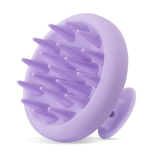HEETA Scalp Massager Hair Growth Scalp Scrubber with Soft Bristles Integrated Silicone Design Exfoliator for Dandruff Removal Relaxation Shampoo Brush Fit Wet Dry Hair Use Light Purple